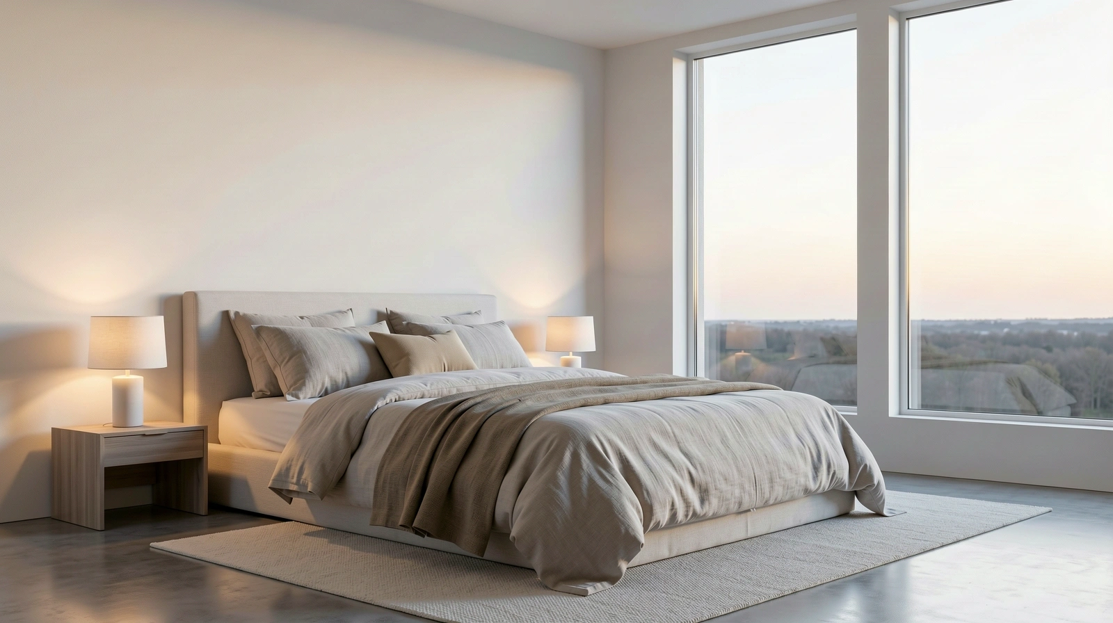 Ein modern gestalteter Schlafraum zur Förderung der Regeneration